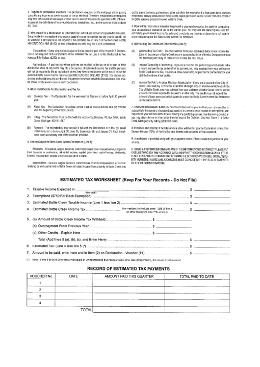 Estimated Tax Payments Record Worksheet printable pdf download