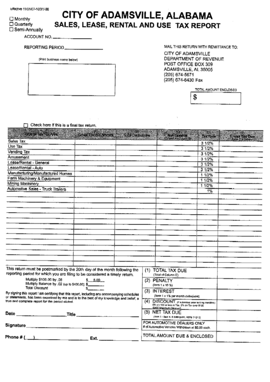 Sales, Lease, Rental And Use Tax Report Form Printable pdf