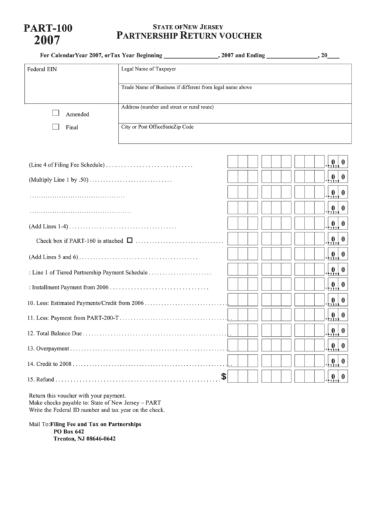 Form Part-100 - Partnership Return Voucher - 2007 Printable pdf