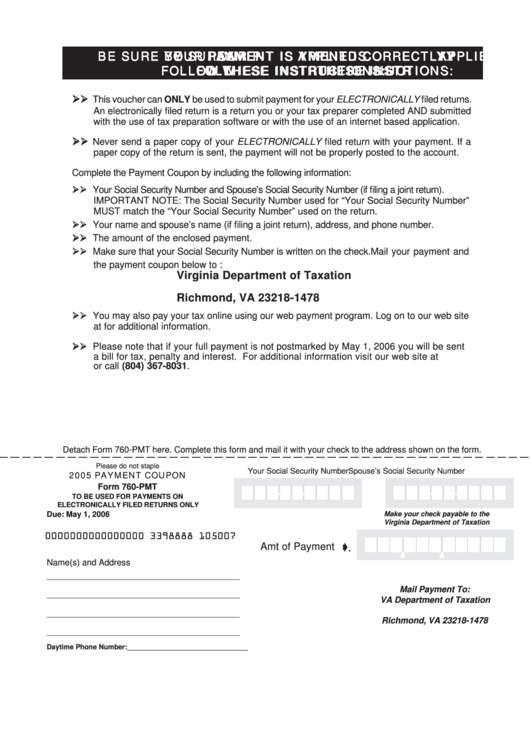 Form 760-Pmt - Payment Coupon - 2005 Printable pdf