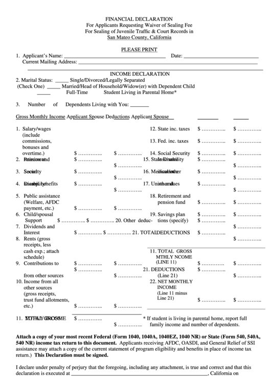 Form Jd-17 - Financial Declaration Printable pdf