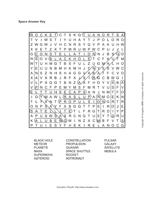 Word Search Worksheet - Space - Rocket Printable pdf