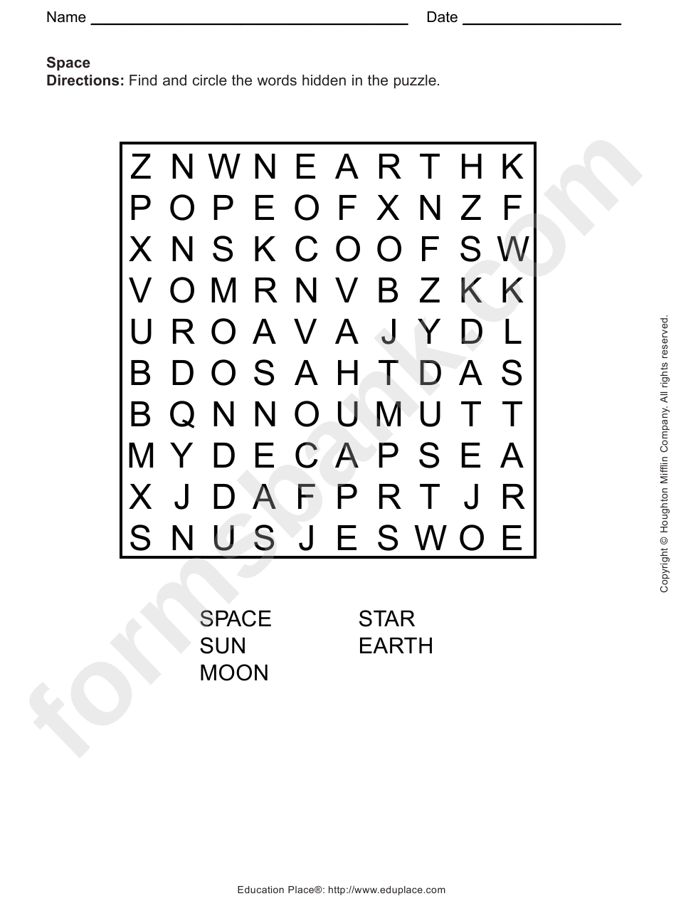 space word search worksheet printable pdf download