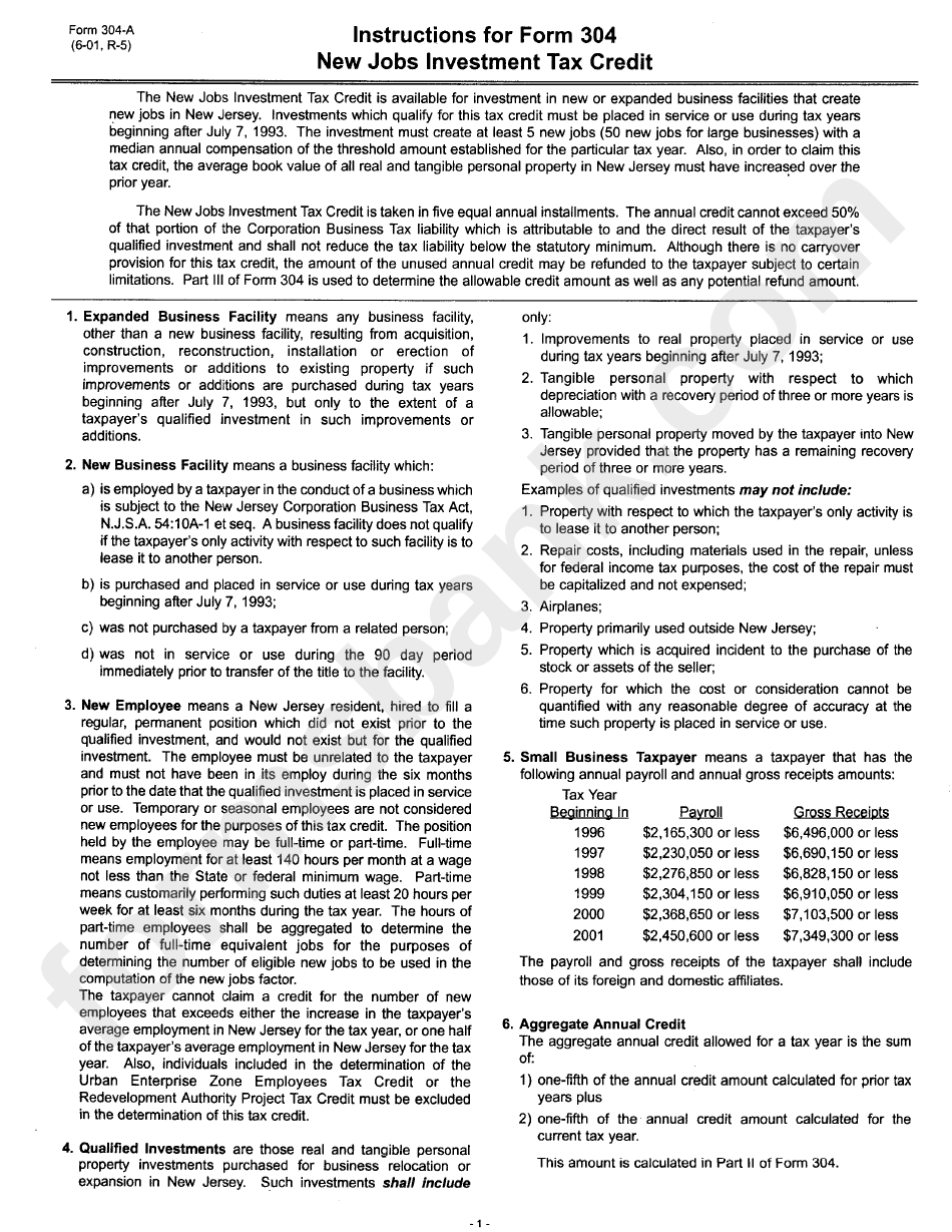 Form 304-A - New Jobs Investment Tax Credit