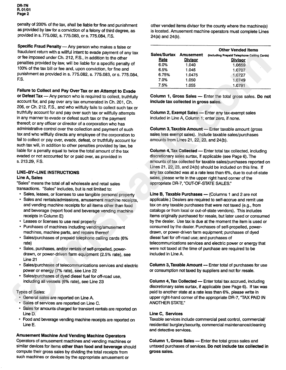 Form Dr-7n - Consolidated Sales And Use Tax Return - Instructions