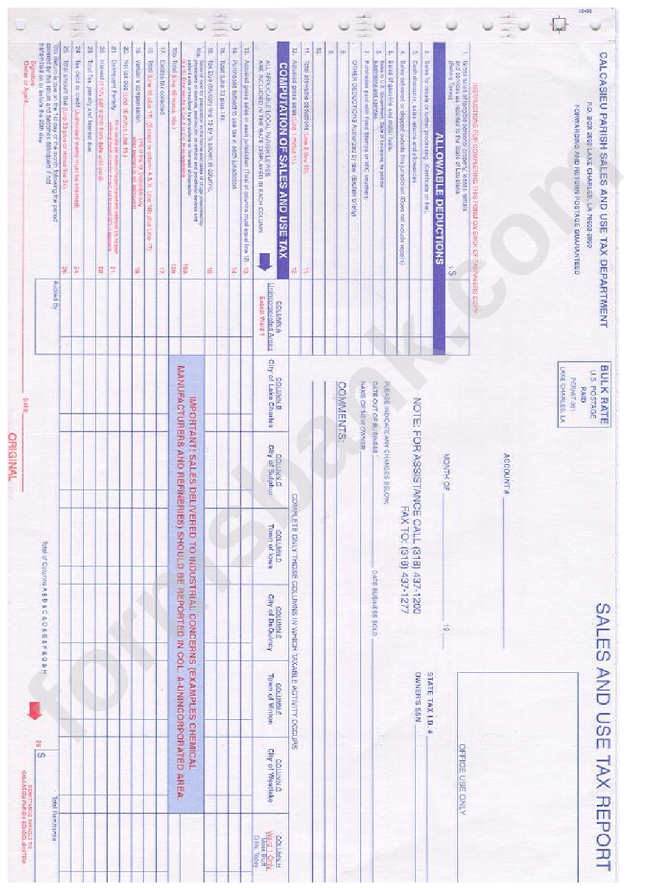 Sales And Use Tax Report printable pdf download