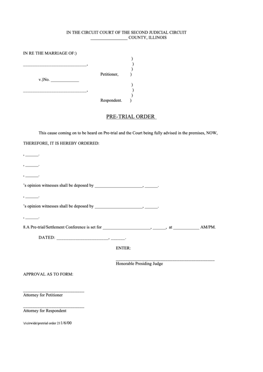 Fillable Pre-Trial Order Form Printable pdf
