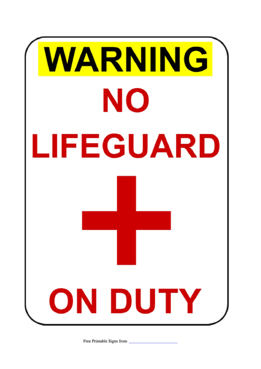 No Lifeguard On Duty Sign Template Printable pdf