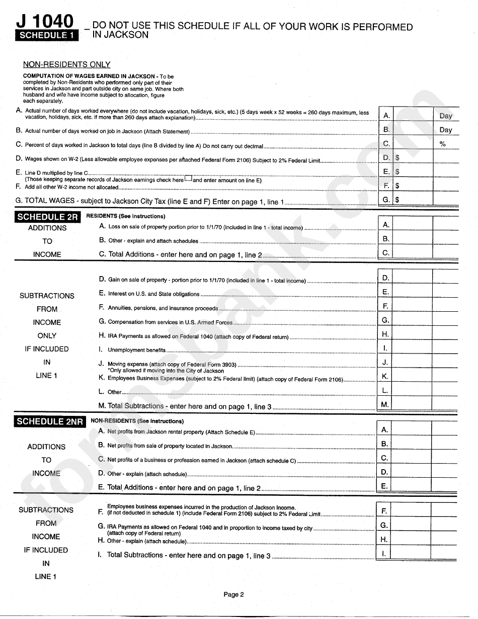 Form J1040 - Income Tax - 2001
