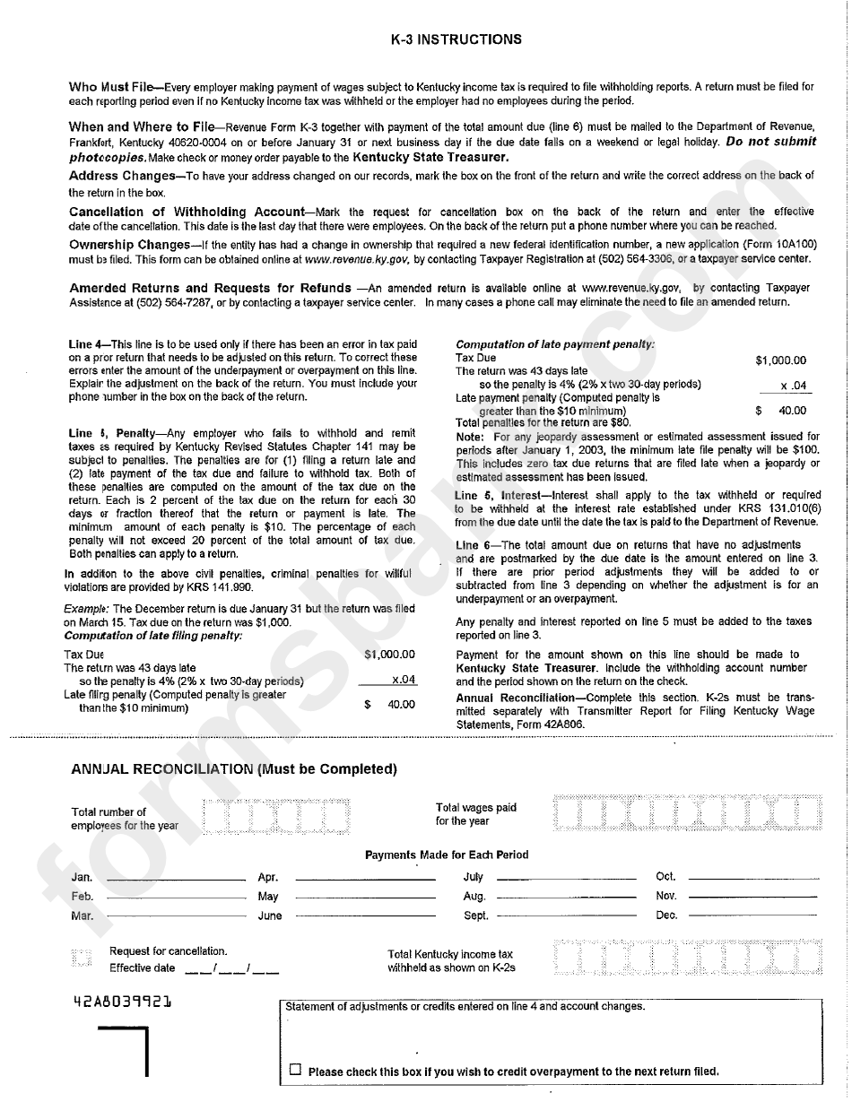 Form K-3 - Kentucky Employer