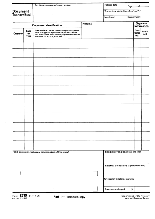 Form 3210 - Document Transmittal Printable pdf