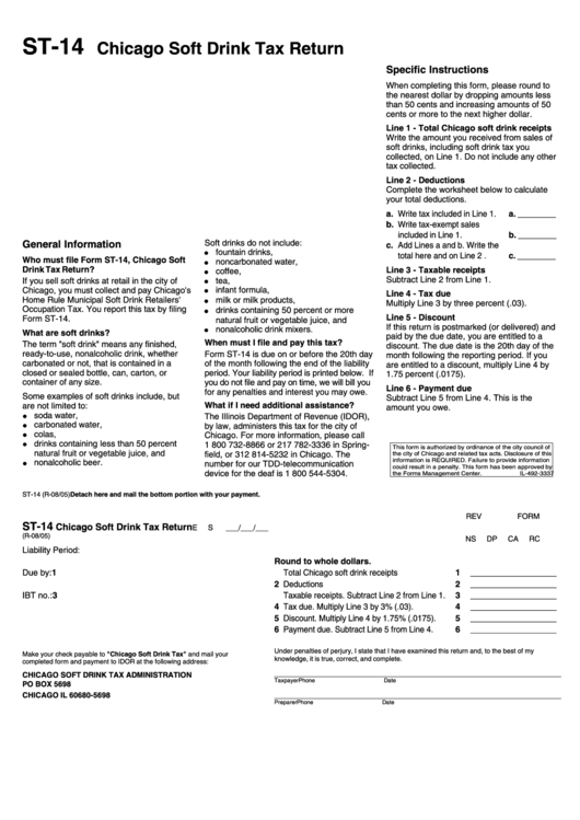 Form St-14 - Chicago Soft Drink Tax Return Printable pdf