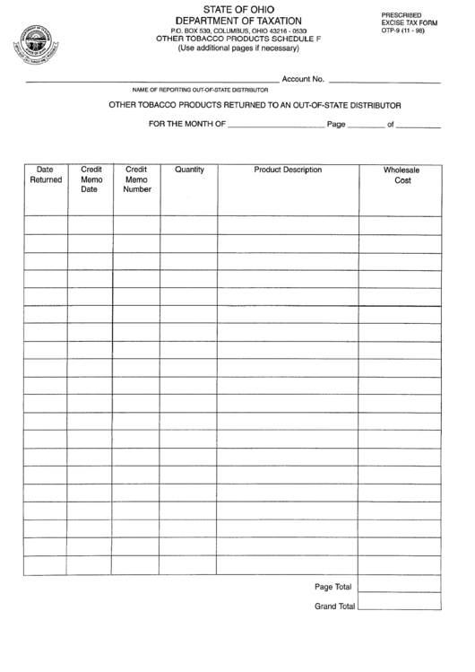 Form Otp-9 - Prescribed Execise Tax Form Printable Pdf Download