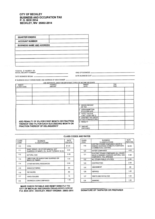 Business And Occupation Tax Printable pdf