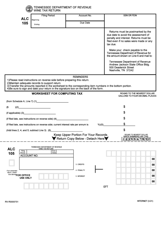 Form Alc 105 - Wine Tax Return - 2001 Printable pdf