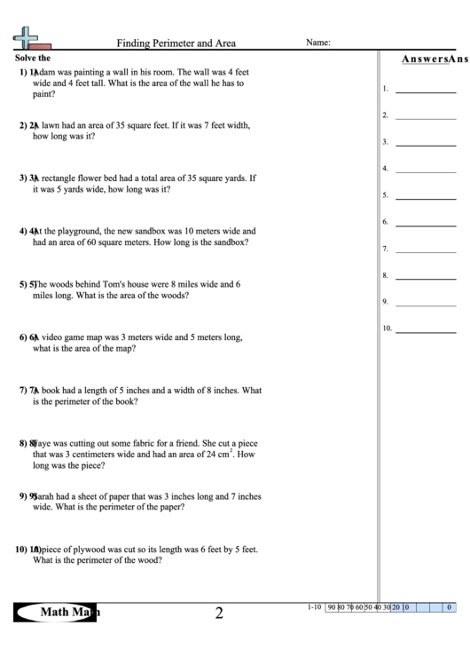 Finding Perimeter And Area Worksheet With Answer Key Printable pdf