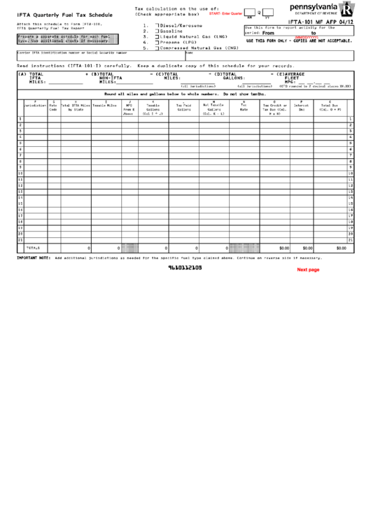 Fillable Ifta Quarterly Fuel Tax Schedule printable pdf download