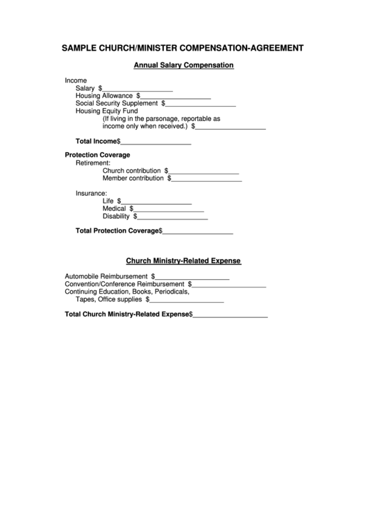 Annual Salary Compensation - Sample Church/minister Compensation-agreement Form