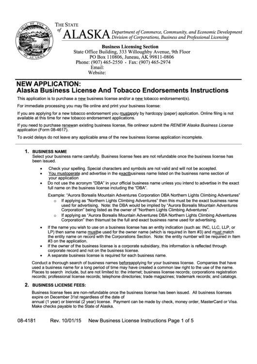 Form 08-4181 - Alaska Business License And Tobacco Endorsements Instructions Printable pdf