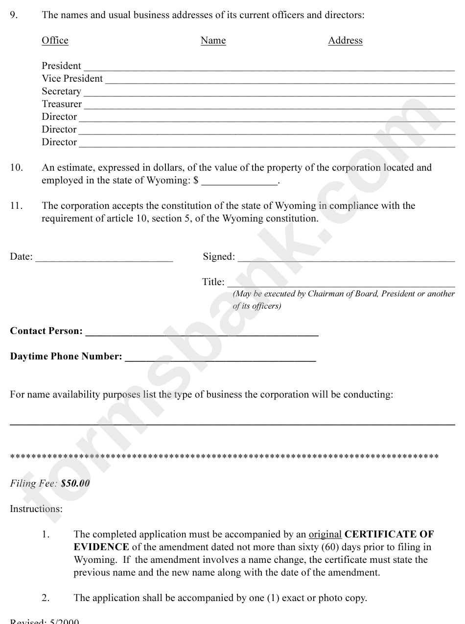 Application For Amended Certificate Of Authority - 2000
