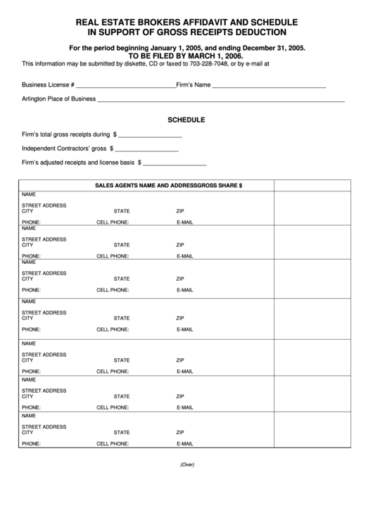 Form Crl-29 - Real Estate Brokers Affidavit And Schedule In Support Of Gross Receipts Deduction Printable pdf