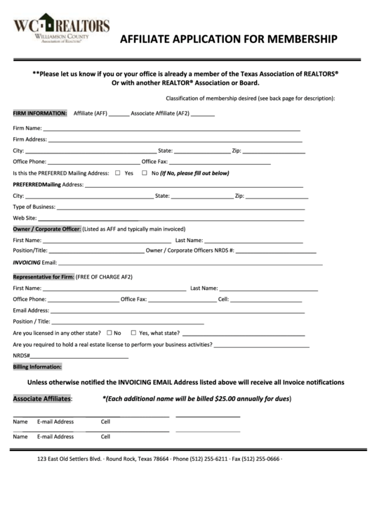 Affiliate Application For Membership