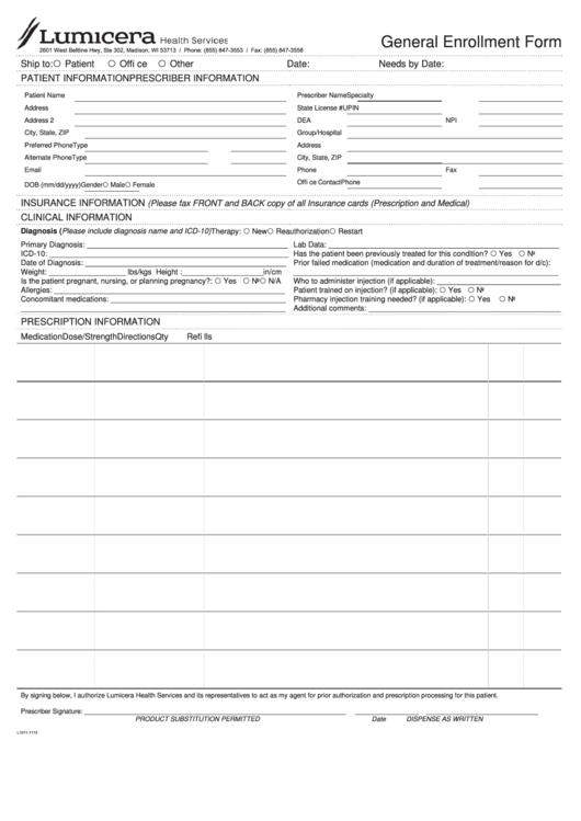 Form L10111-1113 - General Enrollment Form Printable pdf