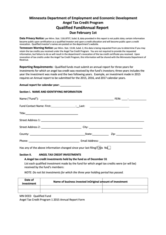 Fillable Qualified Fund Annual Report Form Printable pdf