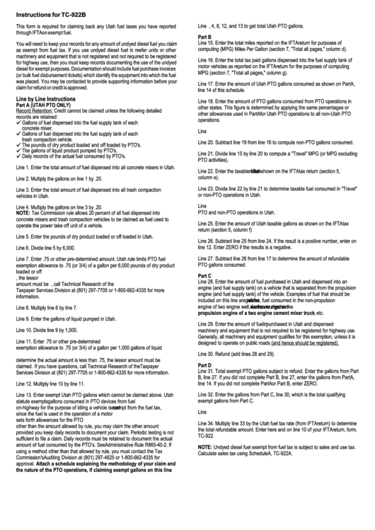 Instructions For Form Tc-922b Printable pdf