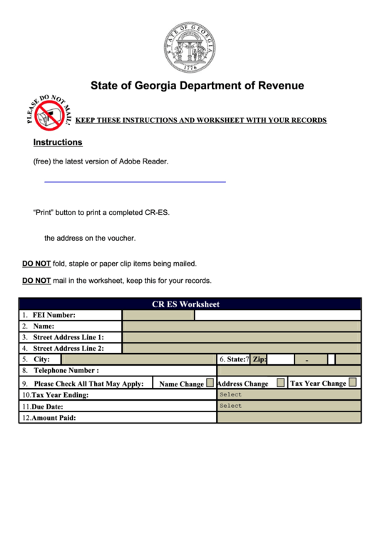 Fillable Form Cr Es - Composite Return Estimated Tax - 2015 Printable pdf