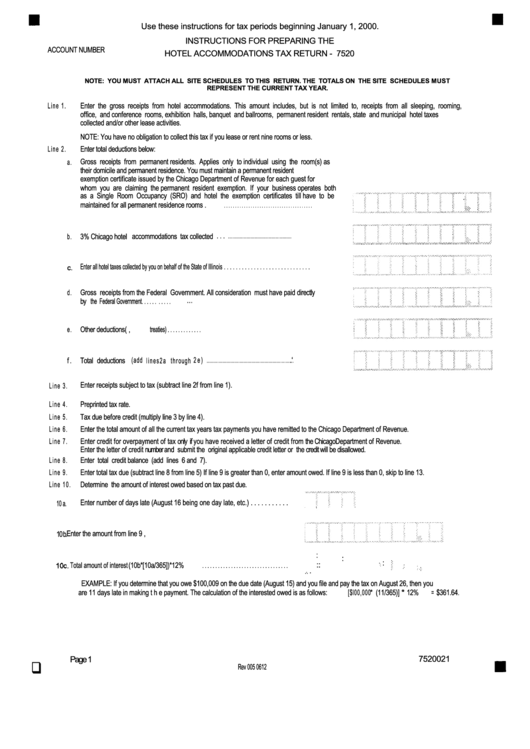 Form 7520 - Hotel Accommodations Tax Return - Instructions - City Of Chicago Printable pdf