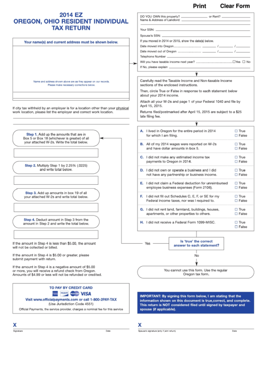 Fillable Ohio Resident Individual Tax Return Form Printable pdf