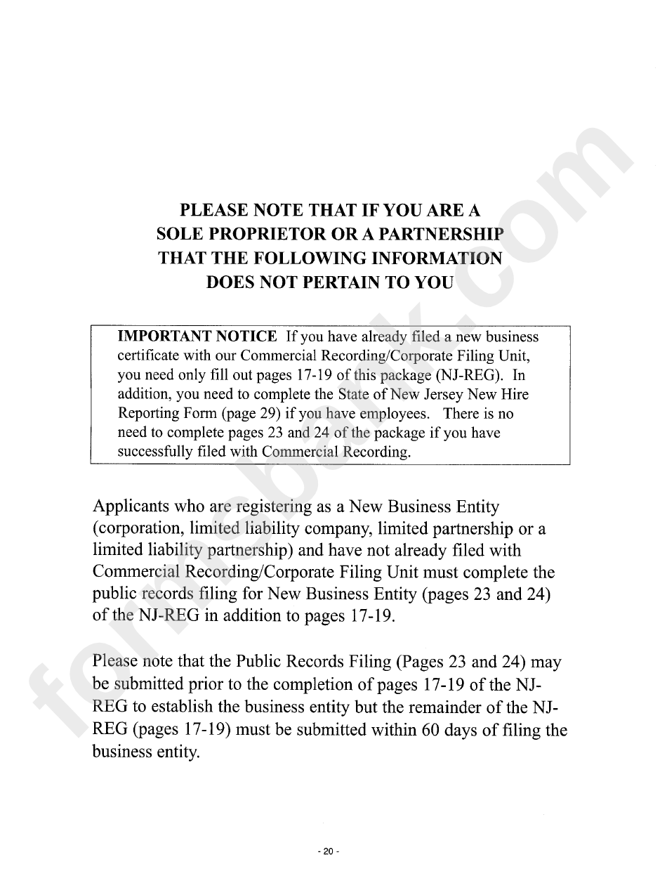 Form Nj-Reg-I - Application For Registration - Instructions