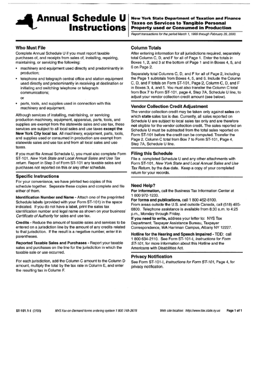 Form St1011I Annual Schedule U Instructions printable pdf download