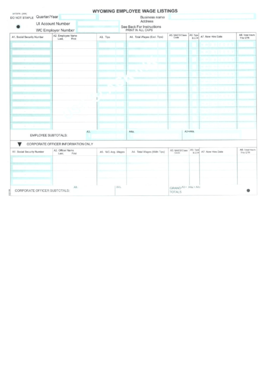 Employee Wage Listings Form Printable pdf