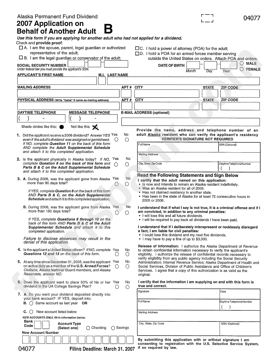 Application On Behalf Of Another Adilt Form
