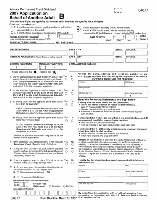 Application On Behalf Of Another Adilt Form Printable pdf