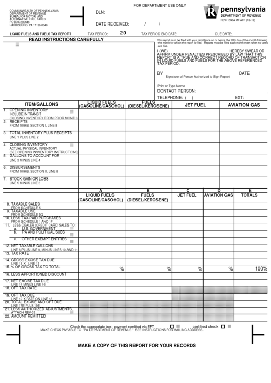 Liquid Fuels And Fuels Tax Report Form Printable pdf