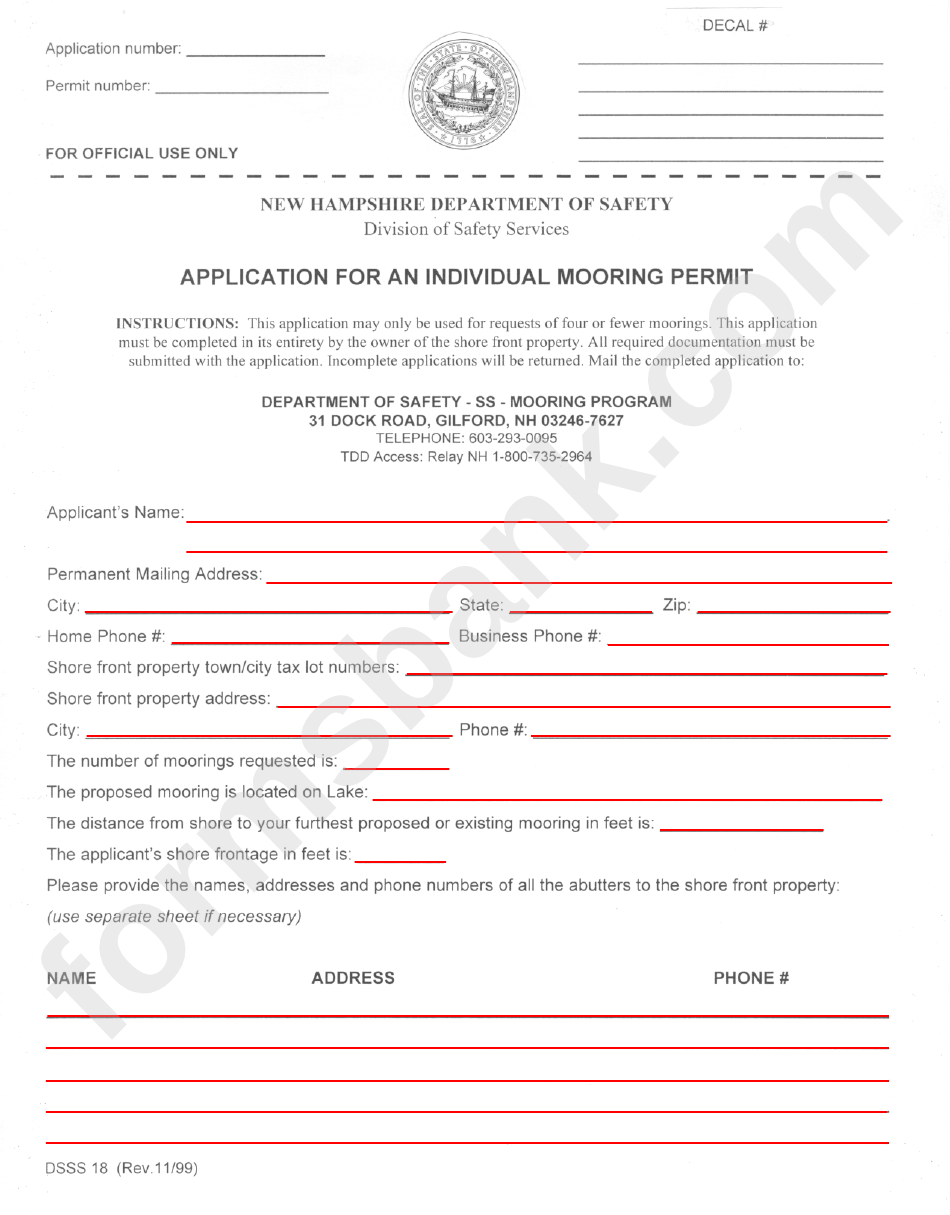 Application For An Individual Mooring Permit Form