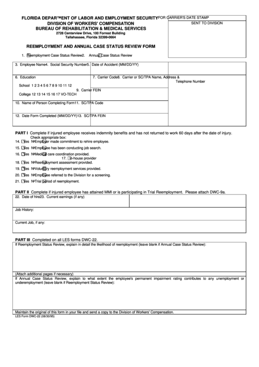 Reemployment And Annual Case Status Review Form Printable pdf