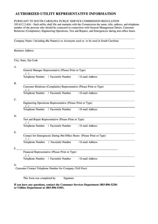 Authorized Utility Representative Information Form Printable pdf