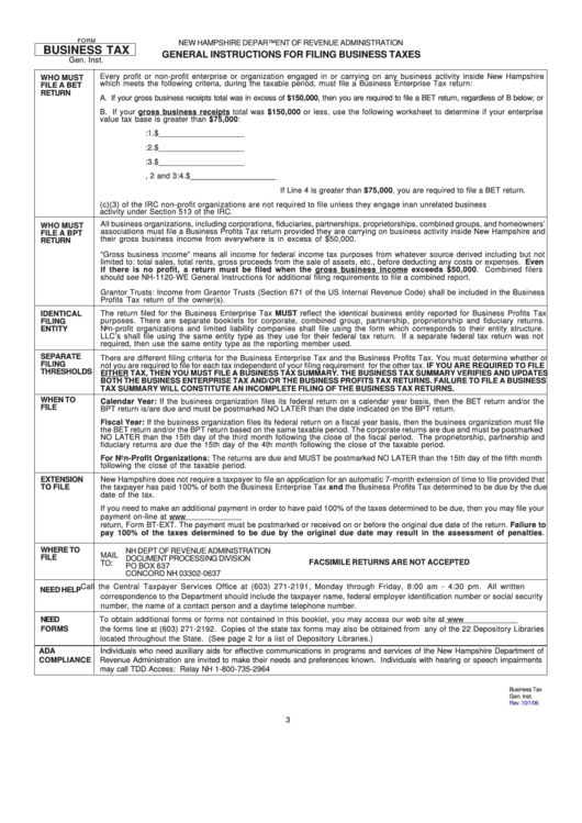 Business Tax Form - General Instructions For Filing Business Taxes - 2006 Printable pdf