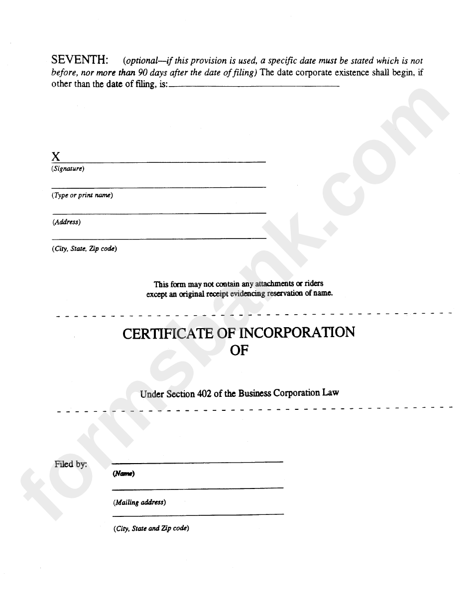 Certificate Of Incorporation Form