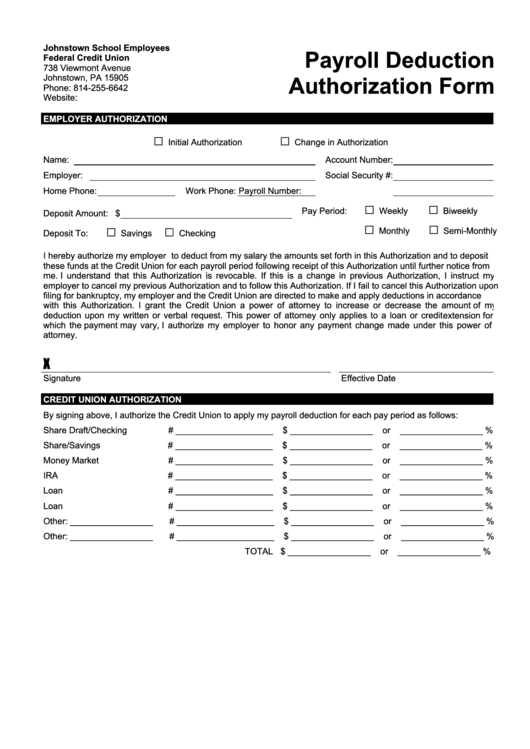 Payroll Deduction Authorization Form Printable pdf