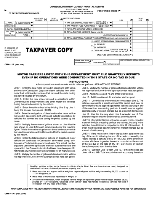 Form Omc-11a - Connecticut Motor Carrier Road Tax Return Printable pdf
