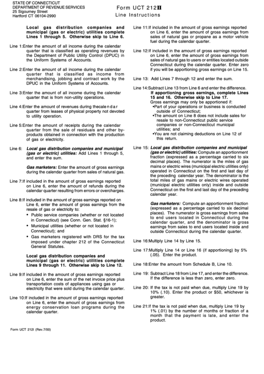 Form Uct 212i - Municipal Gas Utilities, Gas Suppliers, And Local Gas Distribution Companies Gross Earnings Tax Return - Instructions Printable pdf