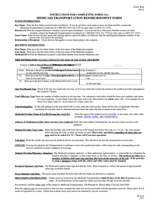 Form 13a9i) - Medicaid Transportation Reimbursement Form