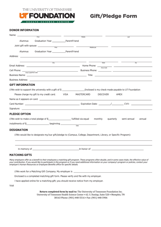 Fillable Gift/pledge Form Printable pdf