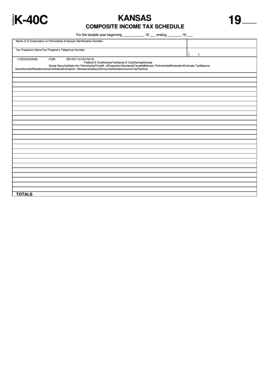 Fillable Form K-40c - Composite Income Tax Schedule - Kansas Department Of Revenue Printable pdf