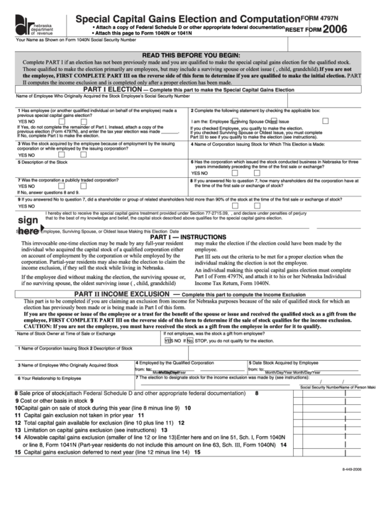 Fillable Form 4797n - Special Capital Gains Election And Computation 2006 Printable pdf